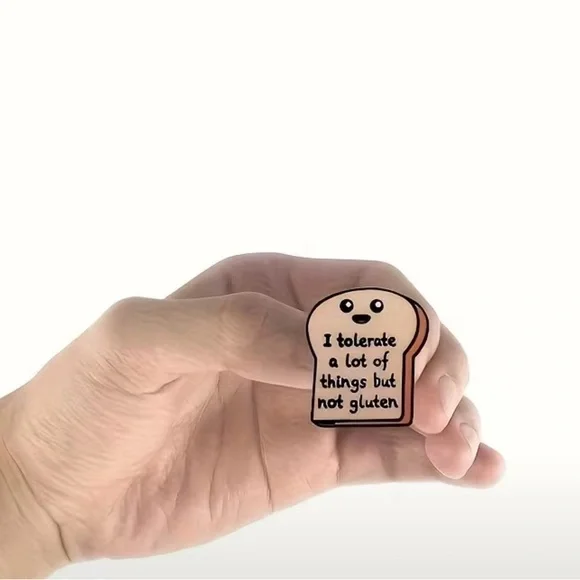 Cute Toast Enamel Pin - "I tolerate a lot of things but not gluten" - Picture 2 of 4
